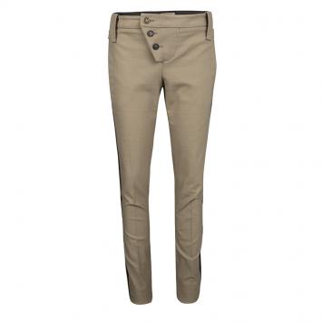 Pre Owned Gucci Brown Cotton Contrast Trim Buckle Detail Tapered Trousers M