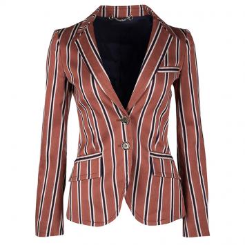Pre Owned Gucci Rust Orange and Navy Blue Regimental Striped Cotton Palma Blazer S