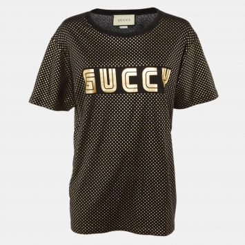Pre Owned Gucci Black Star Guccy Print Cotton Crew Neck T-Shirt M