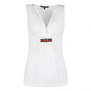 Pre Owned Gucci White Web Buckle Detail Sleeveless Top L