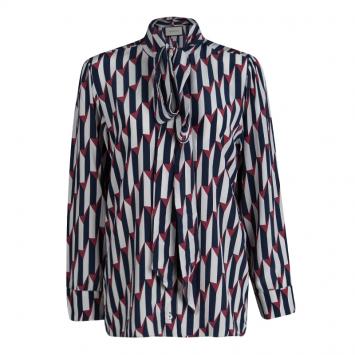 Pre Owned Gucci Printed Silk Neck Tie Detail Long Sleeve Blouse M