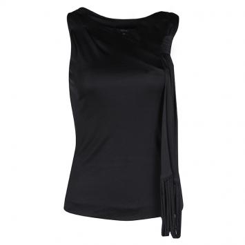 Pre Owned Gucci Black Knit Drape Tassel Detail Sleeveless Top XS
