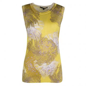 Pre Owned Gucci Mustard Yellow Floral Printed Knit Sleeveless Top M