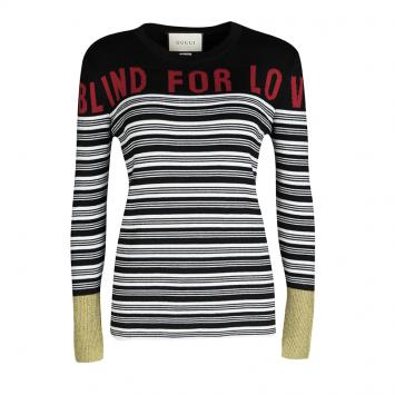 Pre Owned Gucci Monochrome Striped Metallic Cuff Detail Blind For Love Sweater M