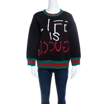 Pre Owned Gucci Black Jersey Lurex Web Trim Detail Ghost Sweatshirt M
