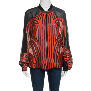 Pre Owned Gucci Black Contrast Front Panel Detail Zip Front Jacket S