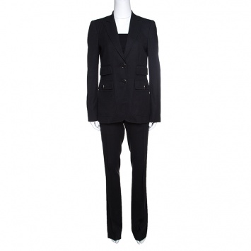 Pre Owned Gucci Charcoal Grey Cotton Tailored Pant Suit S
