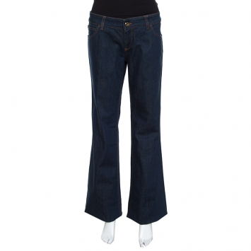 Pre Owned Gucci Indigo Dark Wash Faded Effect Denim Flared Jeans L
