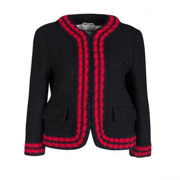 Pre Owned Gucci Black Textured Knit Contrast Trim Jacket M