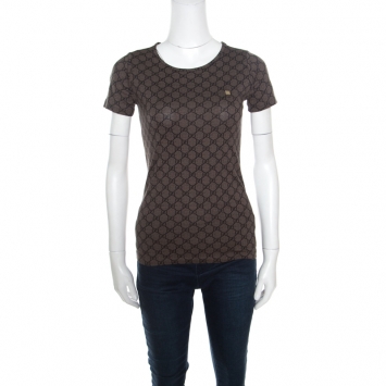 Pre Owned Gucci GG Brown Monogram Printed Cotton T Shirt S