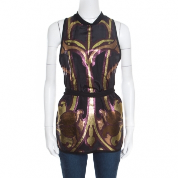 Pre Owned Gucci Black Lurex Metallic Panelled Art Nouveau Top S