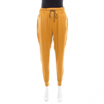 Pre Owned Gucci Gold Silk Drawstring Detail Jogger Pants M