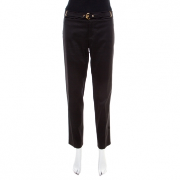 Pre Owned Gucci Black Cotton Belted Trousers M