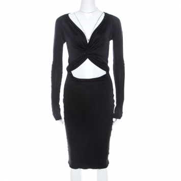 Pre Owned Gucci Black Stretch Knit Cut Out Detail Long Sleeve Pencil Dress M