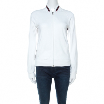 Pre Owned Gucci White Cotton Striped Bomber Jacket S