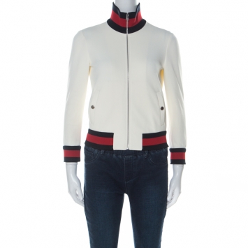 Pre Owned Gucci Off White Jersey Knit Web Trim Track Jacket XS
