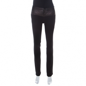 Pre Owned Gucci Black Stretch Leather Waist Trousers S
