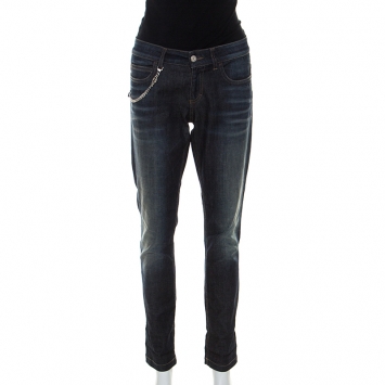 Pre Owned Gucci Blue Dark Wash Denim Chain Detail Straight Fit New Leggings Jeans S