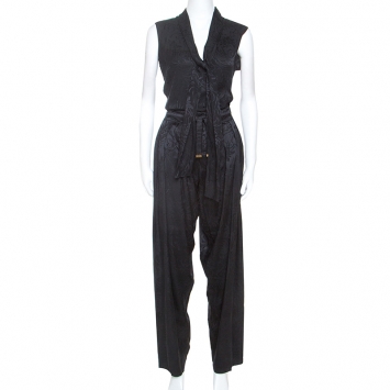 Pre Owned Gucci Black Embossed Silk Top and Trouser Set S
