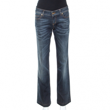 Pre Owned Gucci Blue Embellished Denim Straight Fit Jeans M