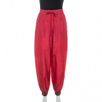 Pre Owned Gucci Red Monogram Print Nylon Contrast Trim Dapper Dan Joggers M