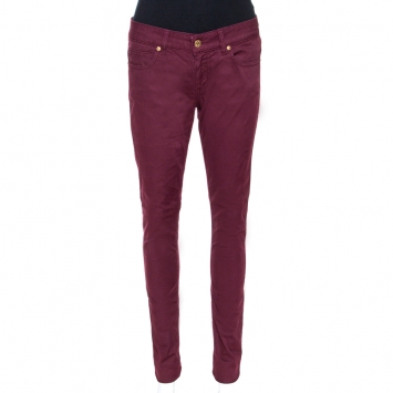 Pre Owned Gucci Burgundy Stretch Denim New Leggings S