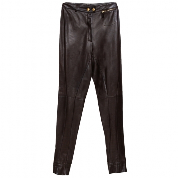 Pre Owned Gucci Vintage Chocolate Brown Leather Riding Trousers M
