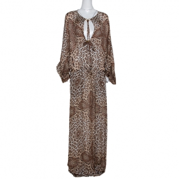 Pre Owned Roberto Cavalli Brown Animal Print Silk Maxi Dress M