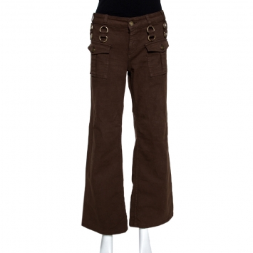 Pre Owned Gucci Brown Denim Metal Detail Boot Cut Jeans M