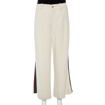مملوكة مسبقًا Gucci Beige Crepe Web Strip Detail Culottes M