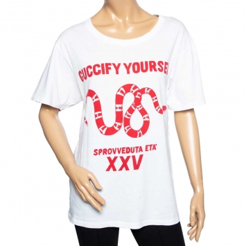 Pre Owned Gucci White Cotton Guccify Yourself Printed Oversized T-Shirt S