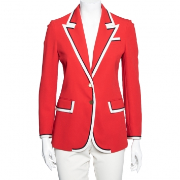 Pre Owned Gucci Red Crepe Fox Badge Contrast Trim Detail Blazer S