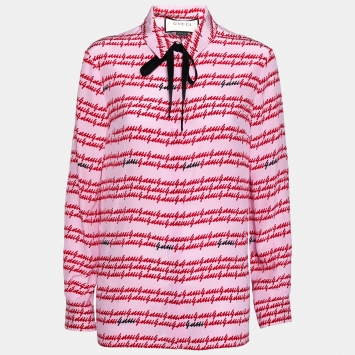 Pre Owned Gucci Pink Silk Gucci Printed Long Sleeve Shirt M