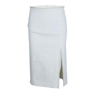 Pre Owned Gucci White Leather Piping Detail Pencil Skirt S