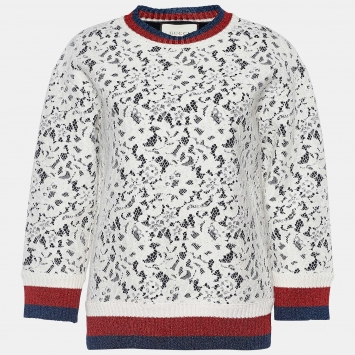 Pre Owned Gucci Ivory Lace & Neoprene Sylvie Web Trim Sweater S