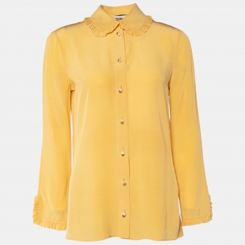 Pre Owned Gucci Yellow Crepe Silk Front Button Shirt S