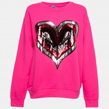 Pre Owned Gucci X Elton John Pink Heart Sequin Embellished Cotton Sweatshirt S
