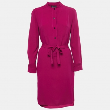 Pre Owned Gucci Purple Silk Belted Shirt Dress M