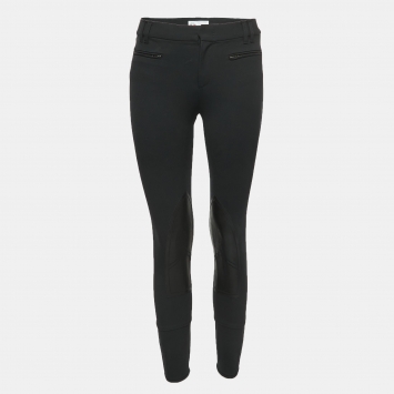Pre Owned Gucci Black Cotton Blend Leather Trimmed Trousers S