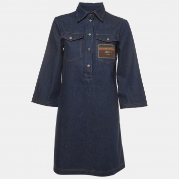 Pre Owned Gucci Blue Denim Shirt Mini Dress S