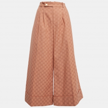 Pre Owned Gucci Pink GG Jacquard Wide-Leg Cropped Pants S