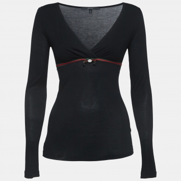 Pre Owned Gucci Black Modal Gathered Long Sleeve Top S