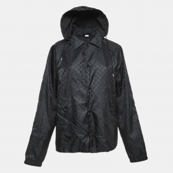 Pre Owned Gucci Black GG Monogram Jacquard Detachable Hood Windbreaker L