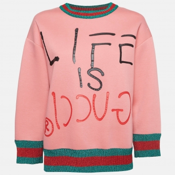 Pre Owned Gucci Pink Life Is Gucci Spray Painted Cotton Sweatshirt M