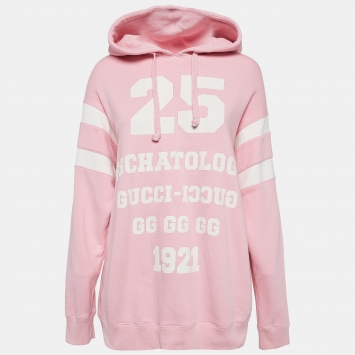 Pre Owned Gucci Pink Printed Cotton Oversized Hoodie S