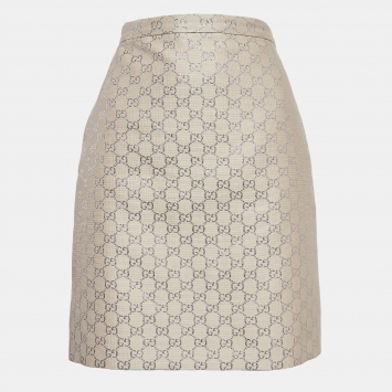 Pre Owned Gucci Cream GG Jacquard Wool Blend Mini Skirt S