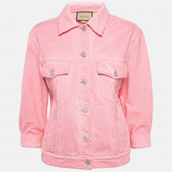 Pre Owned Gucci Pink GG Web Embossed Denim Jacket S