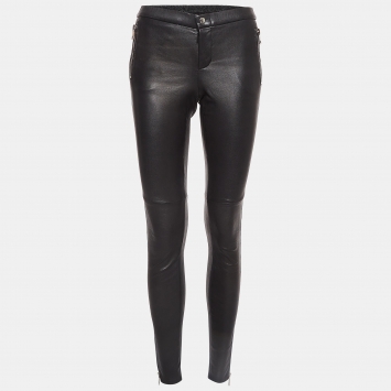 Pre Owned Gucci Black Leather Skinny Trousers S