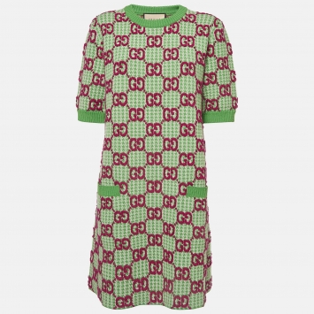 Pre Owned Gucci Green GG Wool Mini Dress XL