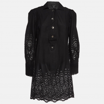 Pre Owned Gucci Black Eyelet Embroidered Cotton Short Dress S